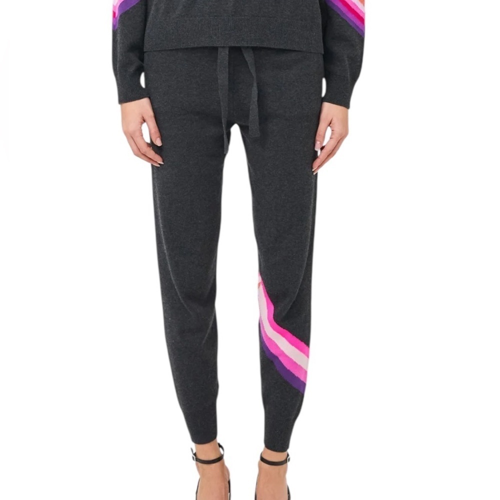 WISPR by BRODIE Charcoal Gray Neon Striped Elastic Waist Jogger Sweatpants Small